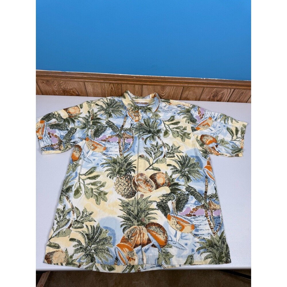 HONOLULU LULU Hawaiian Mens L 100% SILK Short-Sleeve Shirt Tropical Paradise